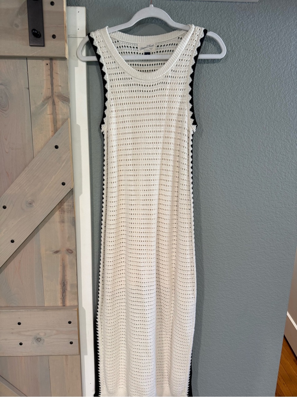 Universal Thread Sleeveless Crochet Maxi Dress in White with Black Trim